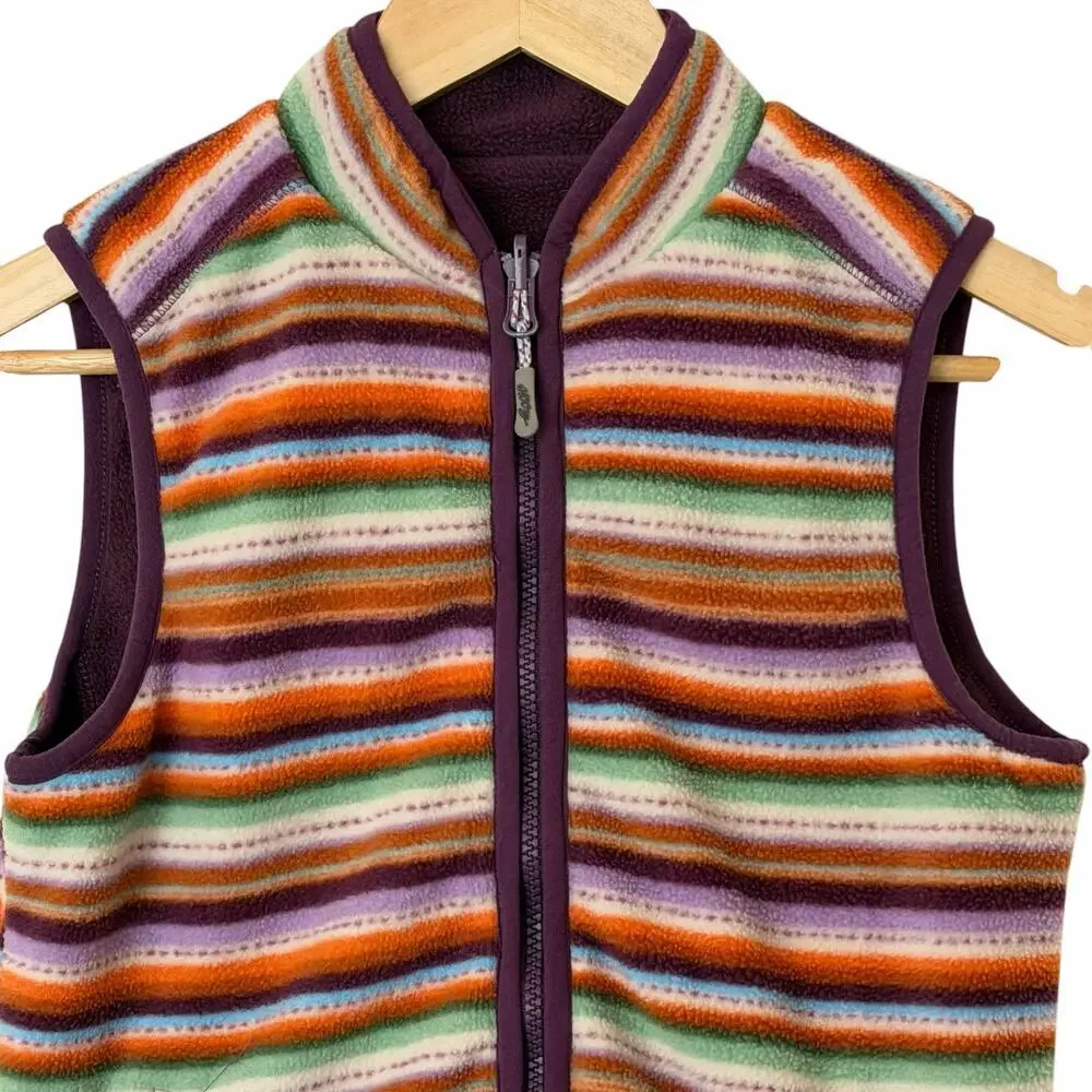 HOOEY Girls' Serape Striped Print Reversible Zip Up Western Fleece Vest, Medium